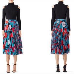 MSGM Bold Floral Print Pleated Midi Skirt - Turquoise Multi